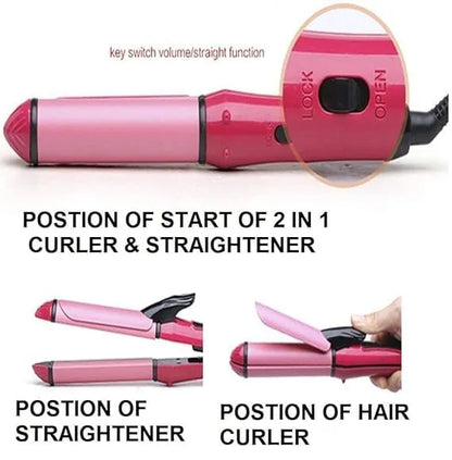 PINK NOVA HAIR STRAIGHTENER and Curler with Ceramic Coated Plate, Hair Straightener and Curler for Women