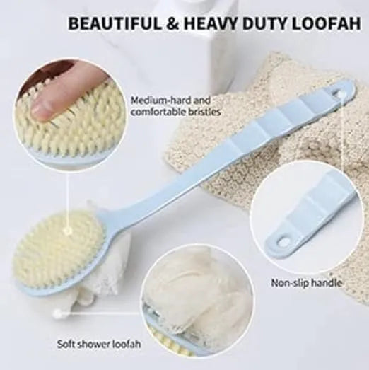 Back Exfoliator with 2 In 1 Mesh Bristles Body Brush and Back Brush Long Handle For Skin Health For Men and Women - Color may Very