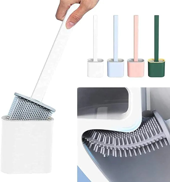 Silicone Toilet Brush with Holder Slim Flex Toilet Brush Anti-drip Set Toilet Bowl Cleaner Brush, No-Slip Long Handle Soft Silicone Bristle Clean Toilet Corner Easily