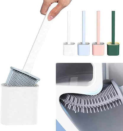 Silicone Toilet Brush with Holder Slim Flex Toilet Brush Anti-drip Set Toilet Bowl Cleaner Brush, No-Slip Long Handle Soft Silicone Bristle Clean Toilet Corner Easily