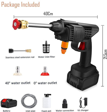 Claiez Wireless High Pressure Washer for Car Washing 48V Rechargeable Electric Pressure Washer Gun Machine Tool for Bike, Cleaning, Gardening with Adjustable 3 in 1 Nozzle and 5M Hose Pipe