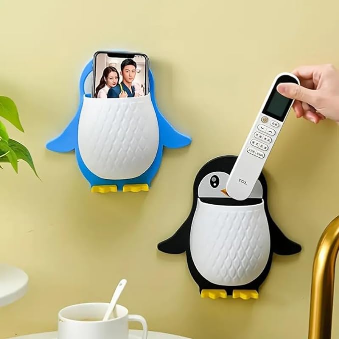 Wall Mounted Penguin Design Toothbrush Holder Cutlery Stationary Remote Organizer Hanging Mobile Holder Bathroom Holder Makeup Tools Wall Hanging Storage (Multicolor)(Pack of 3)