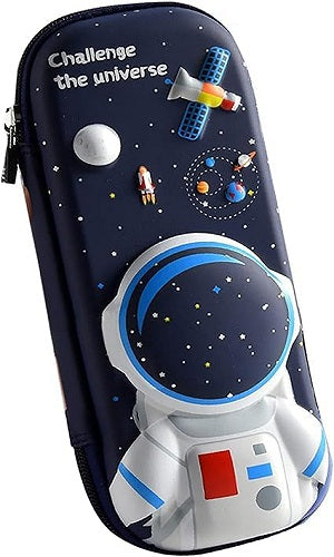 MECHBORN 3D Cover EVA Space Astronaut Theme Pencil Case Large Capacity Pencil Pouch Bag Compass School Pouch Organizer for Students Kids Pouch Stationery Box (Double Chain Astronaut Pouch)