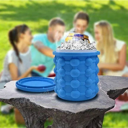 Ultimate Ice Cube Maker Silicone Bucket with Lid Makes Small Size Nugget Ice Chips for Soft Drinks, Cocktail Ice, Wine On Ice