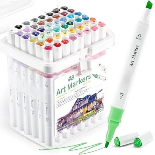 MECHBORN Alcohol Markers 48 Colour Double Tipped Chisel & Fine Alcohol-Based Art Marker Set For Kids