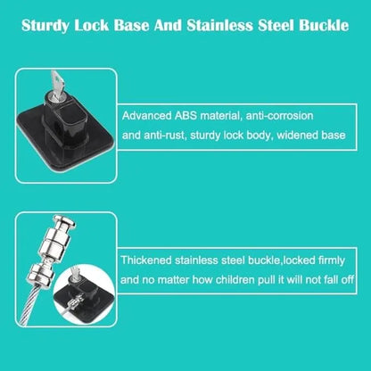 Child Safety Device Refrigerator Door Lock with Key and Adhesives, Cabinet Restrictor Cable for Baby and Toddler