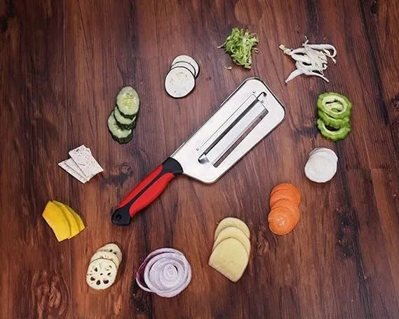 2 Blade Vegetable Cutter Vegetable Slicer Double 2 Slice Blade Slicing Knife Fish Scale Cleaner Knives Cabbage Cucumber Carrot Onion Slicer Peeler (Pack of 1)