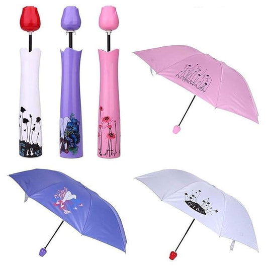 Rose Flower Case Umbrella Lightweight Waterproof UV Protection Mini Compact Foldable Design Travel Umbrella with Waterproof