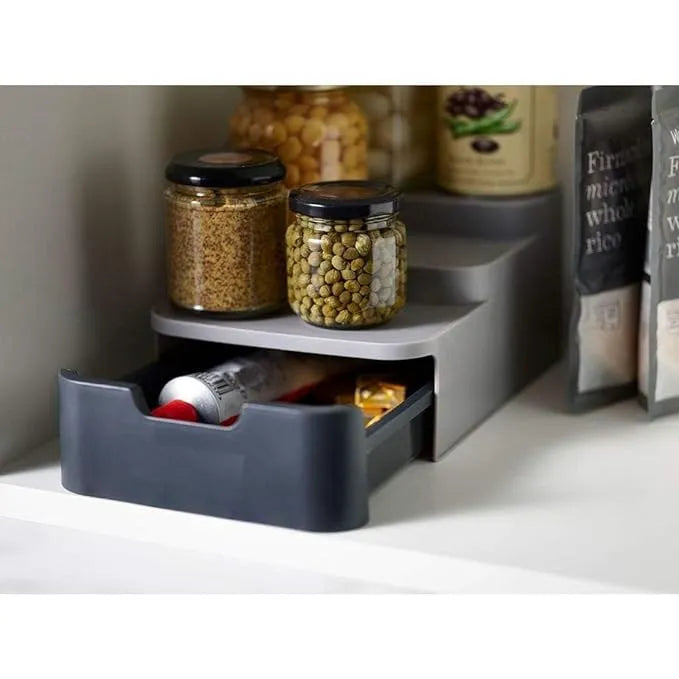 Cupboard Store Compact 3 Tier Shelf Organizer with Drawer for Cabinet (Gray)