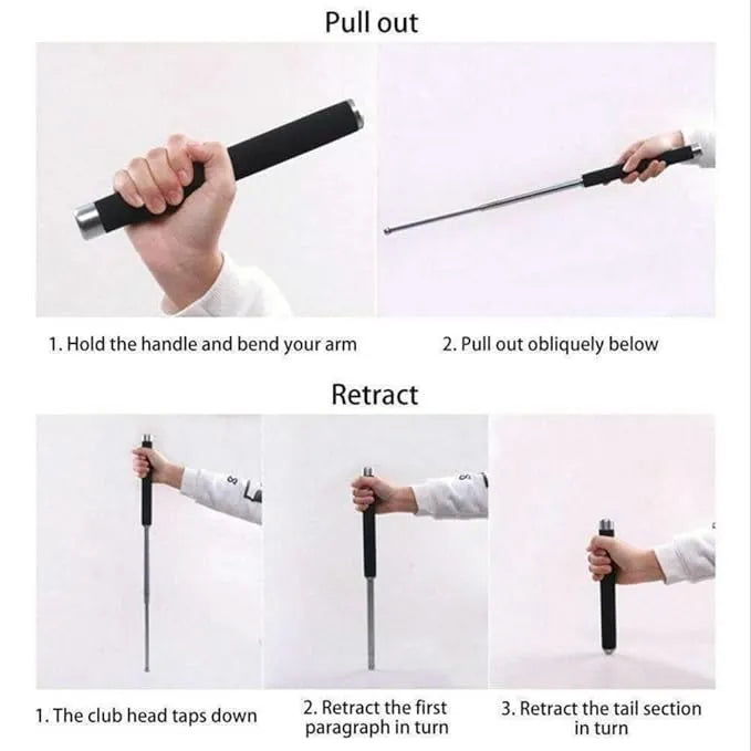 Personal Stick Safety for Men and Women with Nylon Bag Cover Professional Multitool Comfotable Grip Foldable Stick (Silver Black)