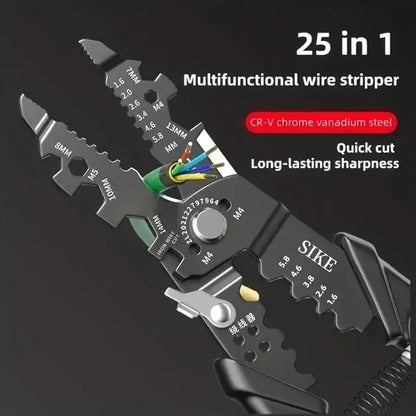 25-in-1 Wire Stripper, Multifunctional Wire Stripping Tool, Cable Stripper Tool, Wire Crimping Tool, Wire Cutter Stripping Tool for Electric Cable Stripping Cutting and Crimping