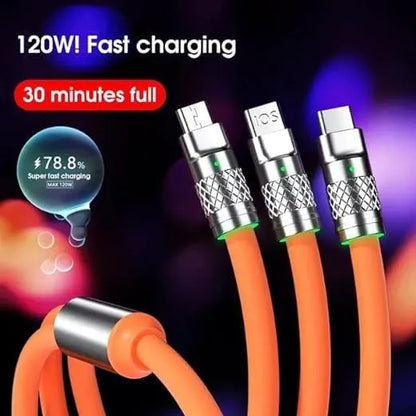 3 in 1 Charger Cable Portable Retractable Fast Charging Cable For All Smartphone And Multi-Function Use