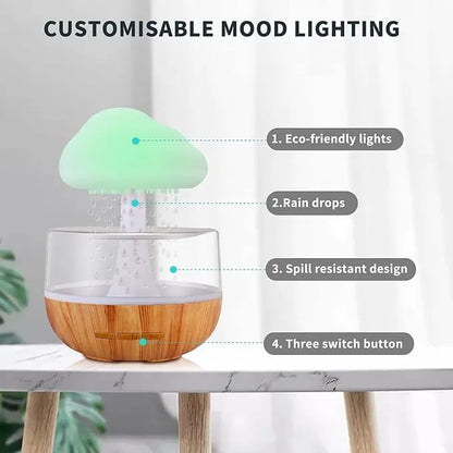 Cloud Rain Diffuser, Snuggle Cloud, Light Humidifier - Raindrop Humidifier, Relaxing Sound, Mushroom Waterfall Lamp, Essential Oil Diffuser for Home Office