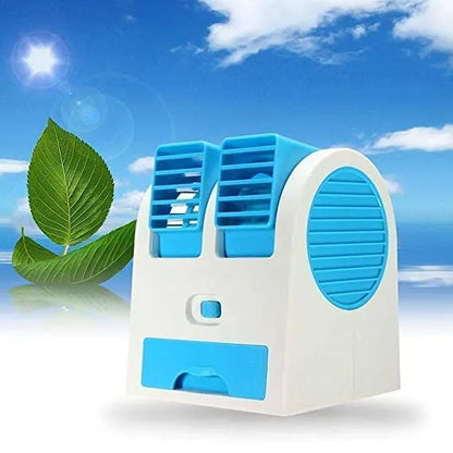 Mini Fan Mini Cooler AC USB and Battery Operated Air Mini Water Air Cooler Cooling Fan Duel Blower with Ice Chambe Perfect for Temple,Home,Kitchen U