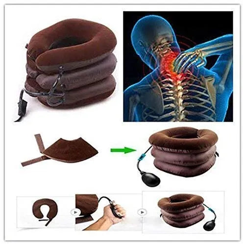 Nylon, Rubber Three Layer Tractor Air Pillow Bag Tractor Cervical Collar Neck Vertebra Traction Massager for Pain Relief, Cervical Spine Neck Back Shoulder Pain