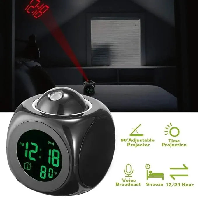 Voice Projection Alarm Clock with Weather Station, LED, Temperature and Wake Up Projector