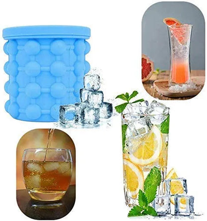 Ultimate Ice Cube Maker Silicone Bucket with Lid Makes Small Size Nugget Ice Chips for Soft Drinks, Cocktail Ice, Wine On Ice