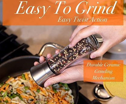 2 in 1 Salt and Pepper Grinder/Crusher with Adjustable Coarseness - Stainless Steel Mill Shaker for Perfect Seasoning