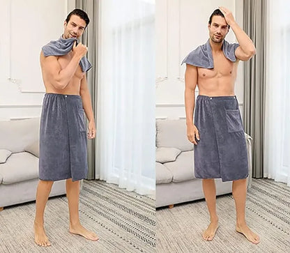 Men Bath Wrap Pocket Microfiber Adjustable Shower Robes Spa Shower Bath Hand Towel Gym Cover