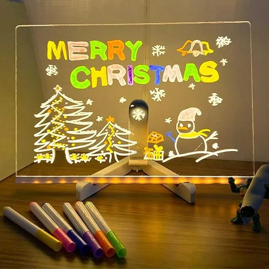 3D Acrylic Writing Board with Pen & Light, LED Rewritable Acrylic Message board with stand, Dry Erase Board with 12 Pen for Note/Message/Memo for Home, Offices (30cm x 20cm Large)