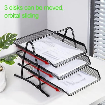 3 Tier Mesh Metal Desk Organiser File Rack Letter Tray A4 Papers Documents, File, Paper, Letter Holder Desk Organizer for Office (Black)