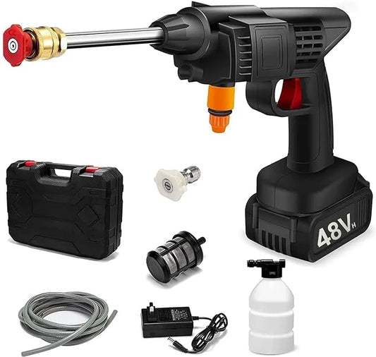 Wireless High Pressure Washer Water Spray Gun for Car Wash Bike Washing Cleaning 48V Rechargeable Electric High Pressure Water Gun with Adjustable Nozzle and 5M Hose Pipe (Washer-1)