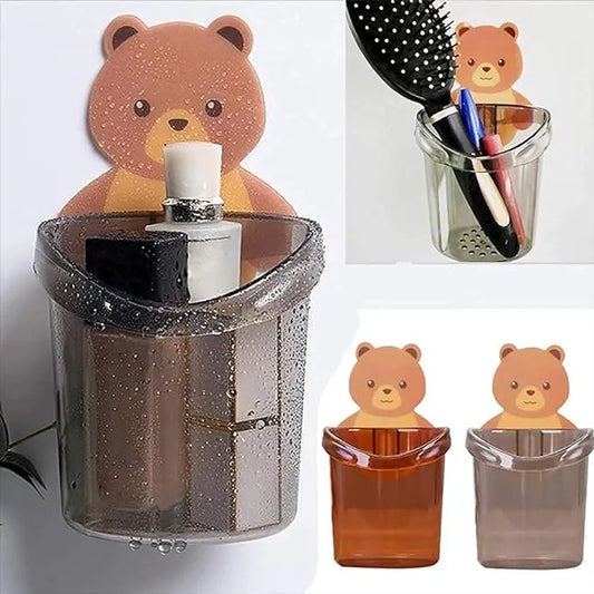 Teddy Bear Toothbrush Holder for Bathroom, Tooth Paste Brush Stand for Wash Basin, Wall-Mounted Clear Toothbrush Holder for Kids