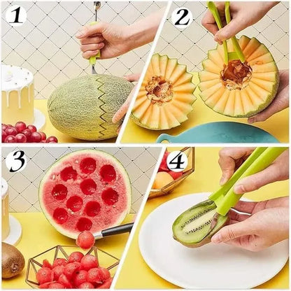 Professional 4 in 1 Stainless Steel Watermelon Cutter Fruit Carving Tools Set,Fruit Scooper Seed Remover Watermelon Knife for Dig Pulp Separator