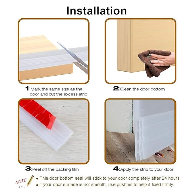 Door Draft Stopper Under Door Draft Blocker Insulator Door Sweep Weather Stripping Noise Stopper Strong Adhesive 39" Length (Transparent)