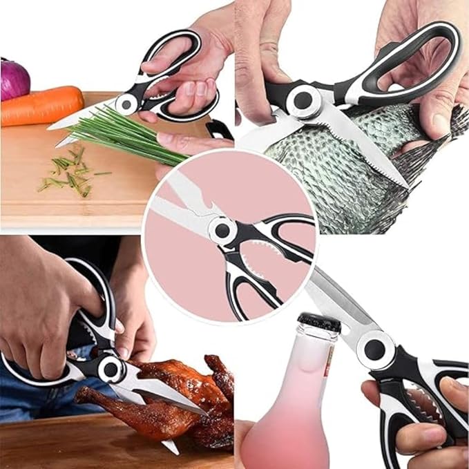 Sharp Kitchen Scissor, Heavy Duty Stainless Steel Multipurpose Scissor with open bottle cap, Kitchen Shears for Cutting Chicken, Poultry, Fish, Meat, Herbs, Vegetables, BBQ, Bones, Flowers, Nuts