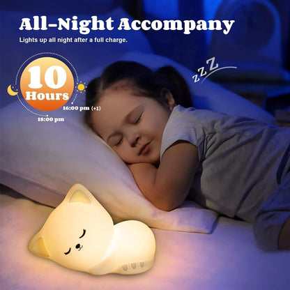 MILONI USA Night Lamp, Sleeping Cat Lamp, Sleeping Cat light lamp, Sleeping Cat Touch Silicone Lamp, 7 Colour Changing Light for Kids Bedroom, USB Rechargeable