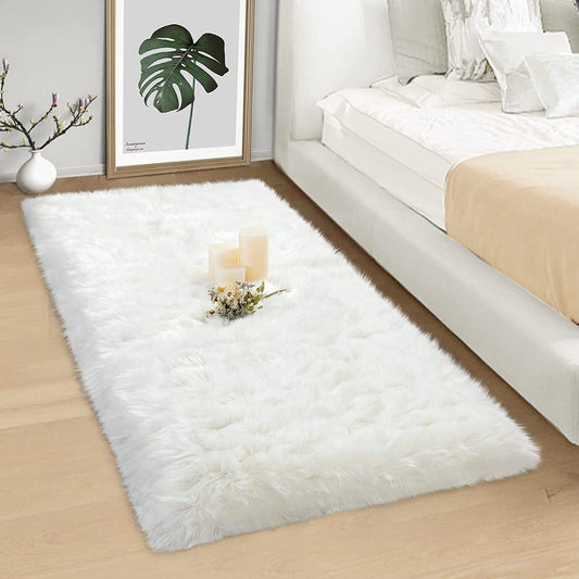 Faux Fur Runner Hard Backing Rug, Fluffy Sheepskin Rug for Bedroom Living Room Floor Cushion Home Décor Bedside Runner/Mat