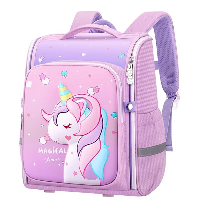 MILONI USA Unicorn Backpack for Kids Girls Stylish Durable Shoulder School Bags for Girls Kids 6-12 Years Unicorn Print Kids Backpack, Water Resistant, Zipper Closure, Purple