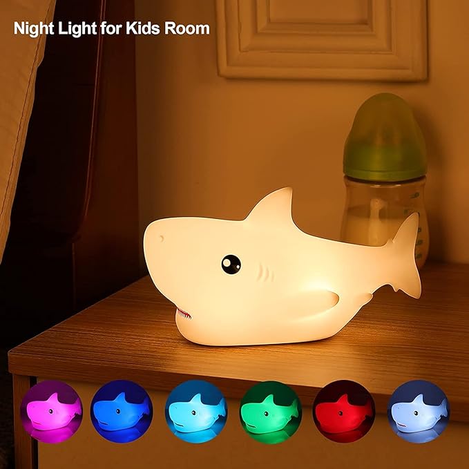 Cute Lamp, Night Lamp for Kids, Cute Night Lamp, Cute Lamps, Lamp for Kids, Night Lamp for Kids Bedroom, Cute Light Lamp, Birthday Gifts, Rechargeable, Silicone, Colour Changing - Shark Lamp