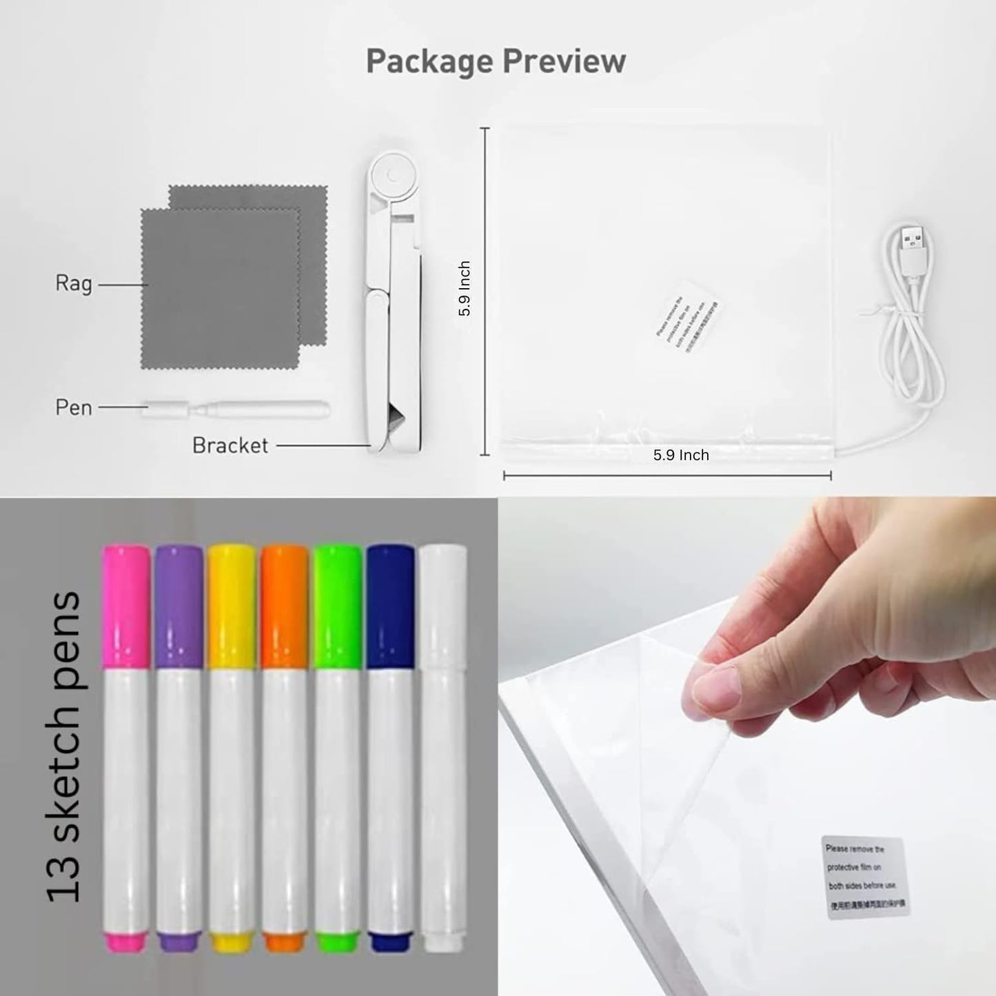 Led Board for Writing, 3D Acrylic LED Message Board, Led Writing Board, 3D Acrylic, Birthday Gift, Acrylic Dry Erase Board with 13 Pen & Stand for Note/Message - 15 x 15 x 1 cm