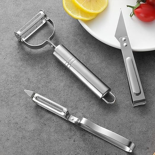 Vegetable & Fruit Peeler with Meat Cutter and Hand Peeler 3 in 1 Multifunctional Durable Razor Sharp Cutter Slicer Vegetable Julienne Shedder Peeler for Kitchen (3pcs Set)