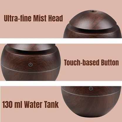 Wooden Cool Mist Humidifiers Essential Oil Diffuser Aroma Air Purifier Humidifier with Colorful Change for Car, Office, Babies, for Home, Room