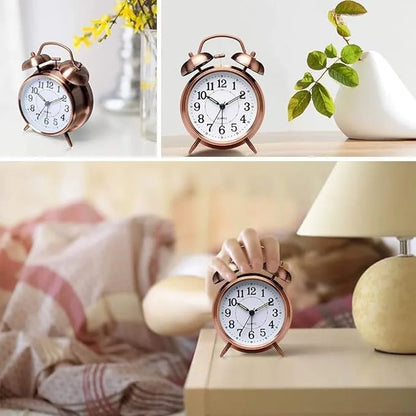 Twin Bell Copper Table Alarm Clock with Night LED Light for Student for Kids Bedroom (Copper)