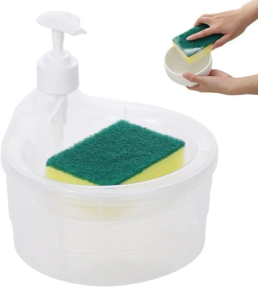 Plastic Soap Pump Dispenser for Dishwasher Liquid Soap Sponge Holder Free Sponge (Multicolor)