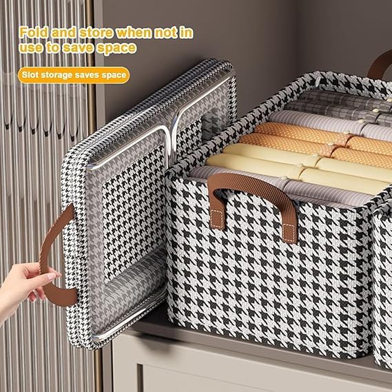 CLOTH STORAGE BOX 26L WITH COVER & 6 GRID