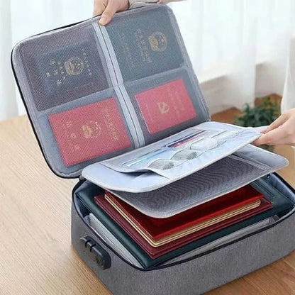 Document Organizer, Multi-Layer Storage Pouch Credential Bag, Waterproof Document Storage Bag with Safe Code Lock,Bank Cards Valuables Travel Bag with Separator