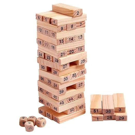 Wooden Blocks 51 Pcs 4 Dice Building Blockszenga Game Challenging Wooden Tumbling Tower