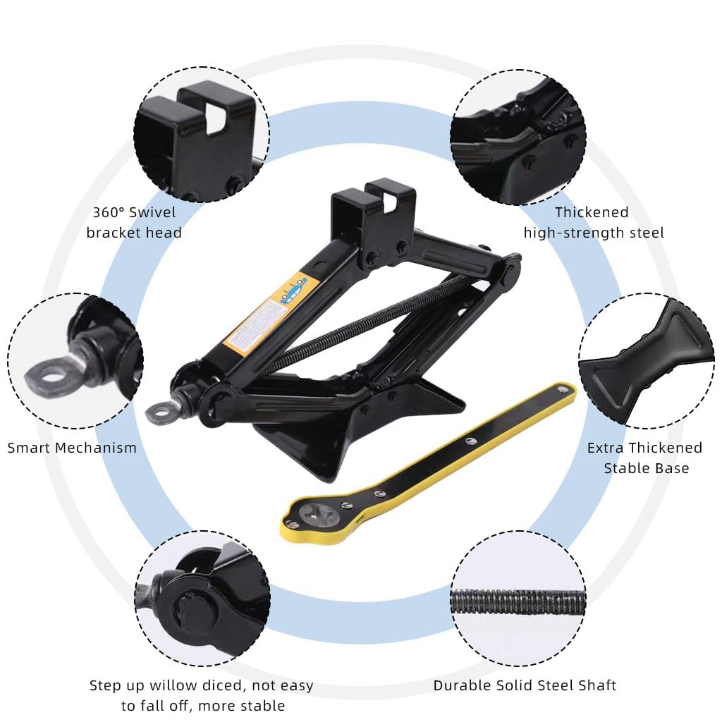 Scissor Jack 1.5 Tons (3,307 lbs) car Jack Capacity Saving Strength Design (Car Jack with Wrench)