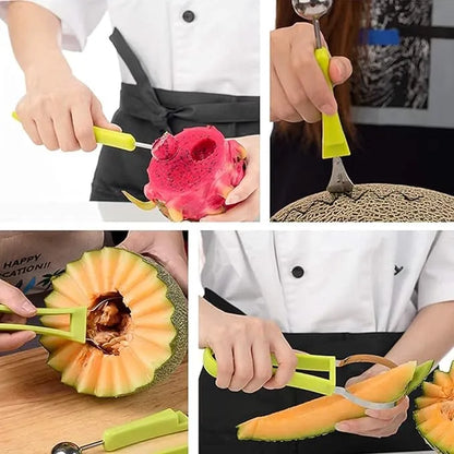 Professional 4 in 1 Stainless Steel Watermelon Cutter Fruit Carving Tools Set,Fruit Scooper Seed Remover Watermelon Knife for Dig Pulp Separator