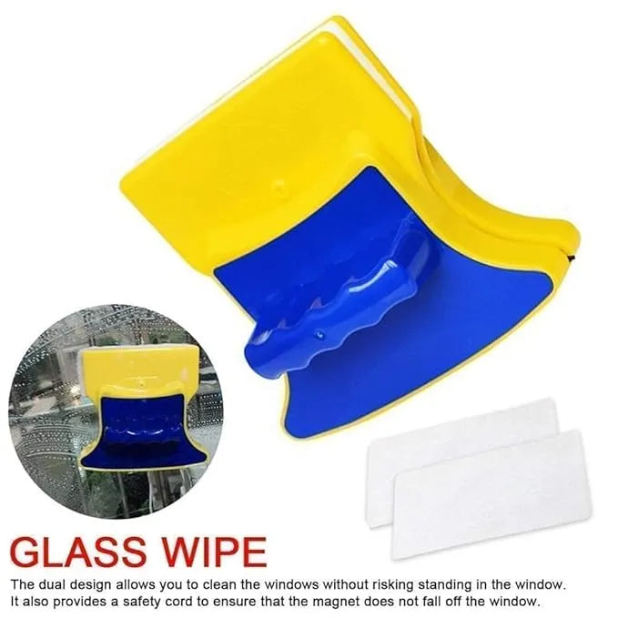 Magnetic Window Cleaner Double-Side Glazed Two Sided Glass Cleaner Wiper with 2 Extra Cleaning Cotton Cleaner Squeegee Washing Equipment Household Cleaner