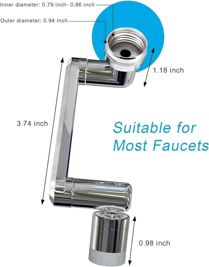 1080° Two Gear Extension Faucet Aerator Universal 1080° Rotating Faucet Big Angle Swivel Splash Filter Faucet Dual Sprayer Bathroom Steel Sink Aerator Extender with Water Outlet Modes