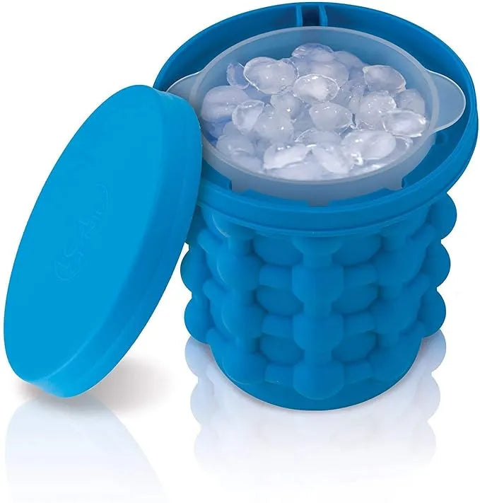 Ultimate Ice Cube Maker Silicone Bucket with Lid Makes Small Size Nugget Ice Chips for Soft Drinks, Cocktail Ice, Wine On Ice