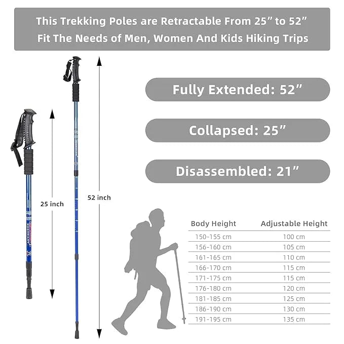 Hiking Trekking Poles, Collapsible,Lightweight, Anti Shock, Hiking or Walking Sticks,Adjustable Hiking Pole for Men and Women