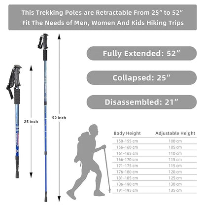 Hiking Trekking Poles, Collapsible,Lightweight, Anti Shock, Hiking or Walking Sticks,Adjustable Hiking Pole for Men and Women