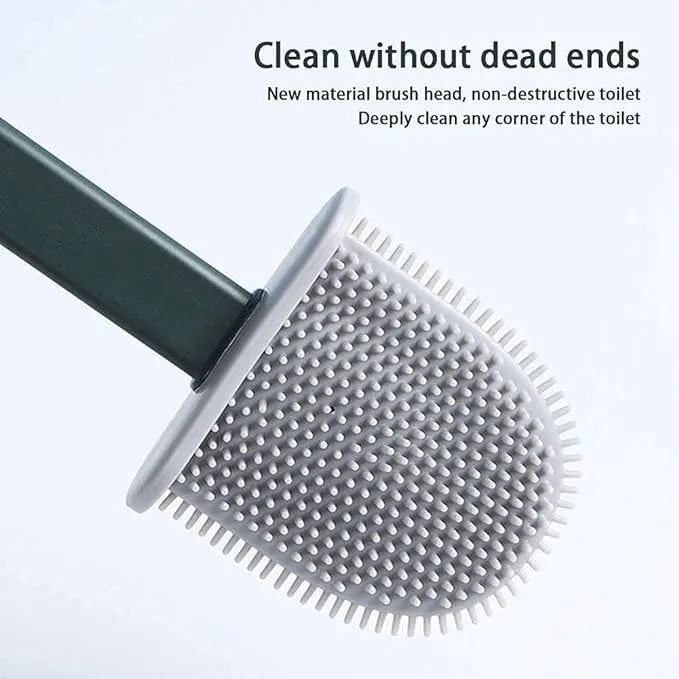 Silicone Toilet Brush with Holder Slim Flex Toilet Brush Anti-drip Set Toilet Bowl Cleaner Brush, No-Slip Long Handle Soft Silicone Bristle Clean Toilet Corner Easily